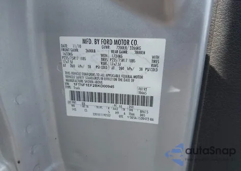 2011 Ford F-150 Xl из США, поврежденный, VIN 1FTNF1EF2BKD00945